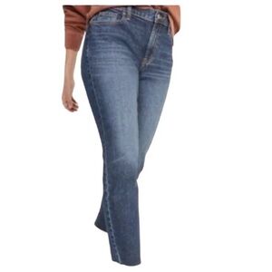 Old Navy Jeans Womens 12 Blue Denim Boyfriend Mid Rise Raw Hem Ankle Cropped NWT